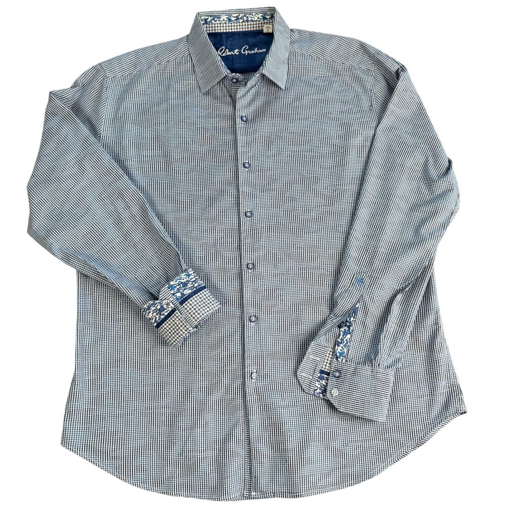 Robert Graham Men's L Blue Gingham Button-Down Shirt Classic Fit